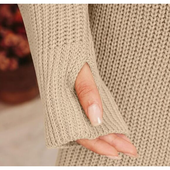 Lillusory Apricot Beige Tan Oversized Turtleneck Sweater Dress Small - Picture 3 of 8